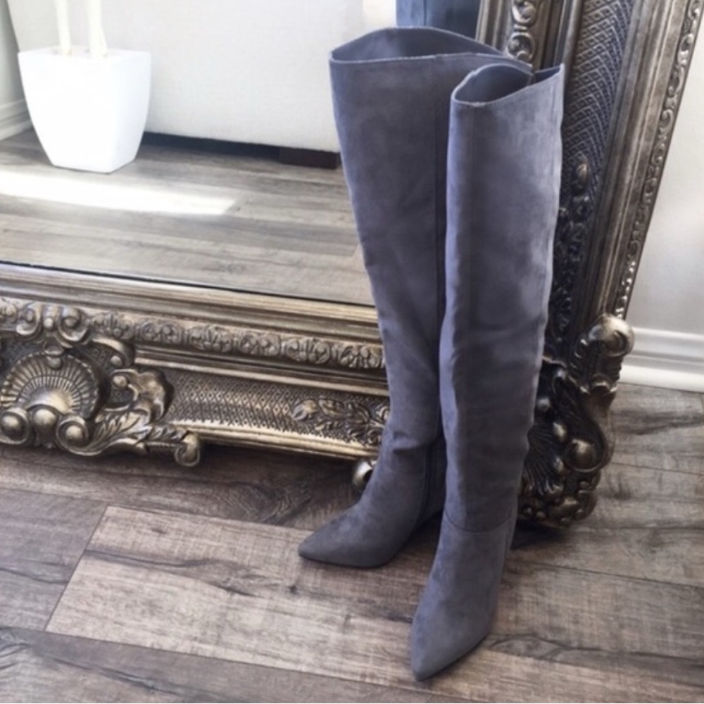 Grey thigh hi boots